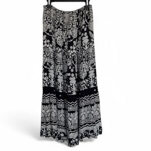 Forbidden Los Angeles Boho Maxi Skirt Black White Crochet Waist India Size M